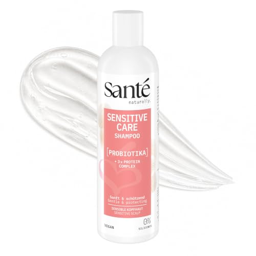 Sante Naturkosmetik Sensitive Care Shampooing probiotiques + complexe triple protéines, shampoing végétalien pour cheveux renforcés et hydratés, convient pour un cuir chevelu sensible, 250 ml