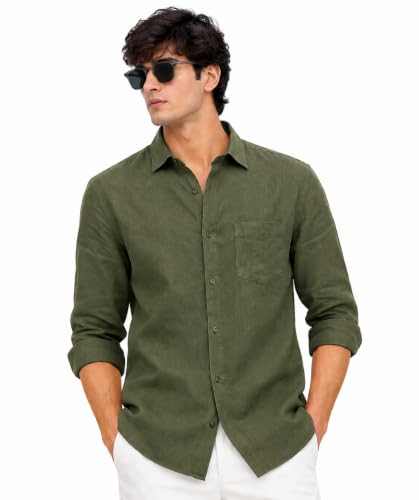 Image of Arvest Men's Solid Linen Casual Shirt | Regular Fit | Breathable | Full Sleeve