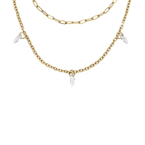 Image of Fossil Women's Ellis Toi Et Moi Gold-Tone Brass Station Necklace