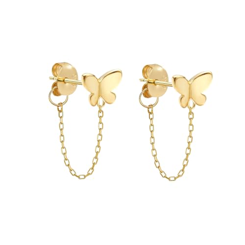 S.Leaf Butterfly Chain Earrings Threader Earrings Stud Earrings Sterling Silver Chain Earrings Threader Stud Earrings for Women Dainty Gold Earrings for Women