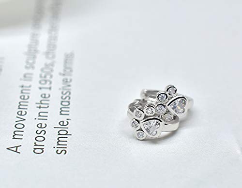 Cubic Zirconia Small Hoop Earrings - CZ Cat Dog Paw Print Hoop Huggies Earrings Sterling Silver Hypoallergenic Cute Cartilage Earrings for Women Girls Teens4