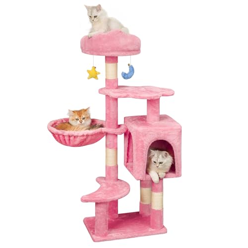 Meecal 43-Inch Cat Tree,Cute Cloud Cat Tree for Kittens & Small Cats Under 6 Months 9lbs, Cat Tower with Scratching Post, Double Condos, Plush Hammock & Dangling Toys, Pink by Meecal - Used condition - US$54.00