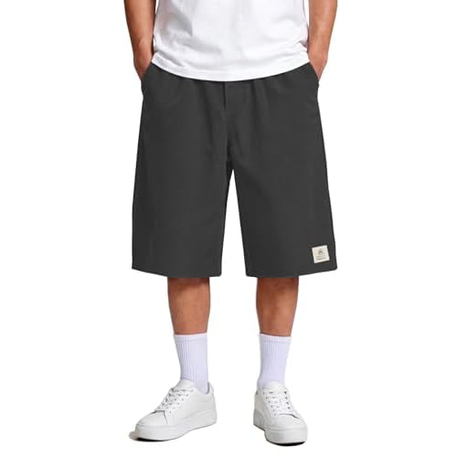 Heyfanee Mens Sweat Shorts Baggy Vintage Long Shorts for Men Y2k Outfits Below Knee 34 Dark Grey