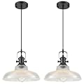 COTTMIC Black Glass Pendant Lights Kitchen Island, 12in, Modern Kitchen Pendant Lights Fixture, Farmhouse Pendant Lighting for Dining Room Bedroom Bar Sink, 2 Pack