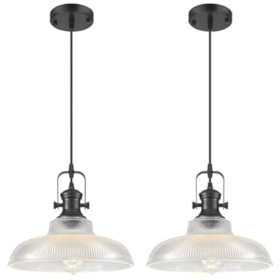 COTTMIC Black Glass Pendant Lights Kitchen Island, 12in, Modern Kitchen Pendant Lights Fixture, Farmhouse Pendant Lighting for Dining Room Bedroom Bar Sink, 2 Pack