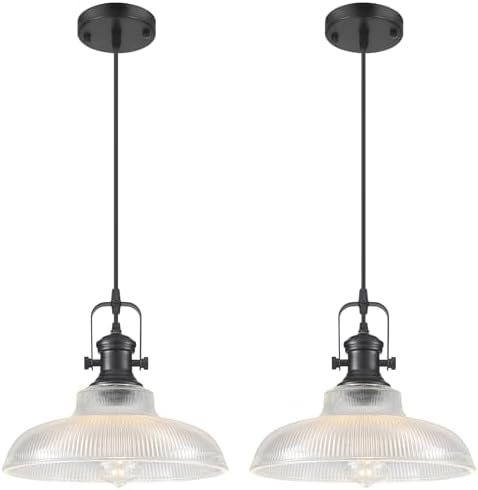 Black Glass Pendant Lights Kitchen Island, 12in, Modern Kitchen P...