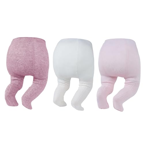 Image of Zando 3Pack Newborn Baby Girls Tights Infant Cable Knit Winter Cotton Warm Footed Tights Leggings Stockings Pantyhose 0-4T