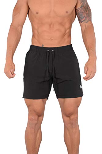 YoungLA Swim Shorts for Men | Quick Dry Trunks | Exclusive Designer Anti Chafe Swimwear with Zipper Pocket | 110 Black XXL