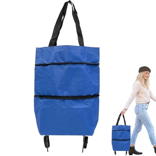 Bolsa De La Compra con Ruedas,Carro Plegable Reutilizable para Compras | Funda De Almacenamiento De Tela Oxford Resistente para Viajes Hogar Acampada Deportes Vacaciones Lavandería