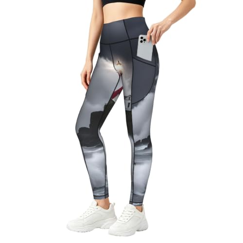 Leggings de faro en tormenta para mujer: ropa deportiva elástica de cintura alta para deporte