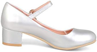 Amazon.com: Zapatos de tacón bajo para mujer de color plateado y dorado con  punta redonda y correa para el tobillo, 4 : Ropa, Zapatos y Joyería