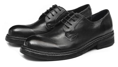 Santimon Men’s Genuine Horse Leather Oxford Dress Shoes – Handcrafted Goodyear-Welt Plain-Toe Derby, Fashion Business-Casual & Formal Wedding Breathable Lining Shoes
