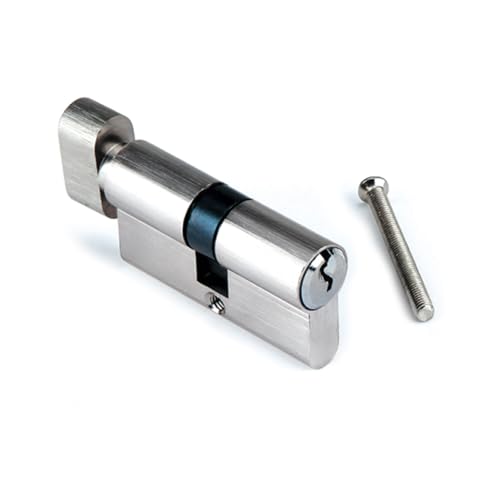 Bombín de Seguridad Latón Niquelado 30x30mm con Botón Interior y Llave de Serreta para Puertas, Cilindro de Cerradura de Fácil Instalación con 3 Llaves