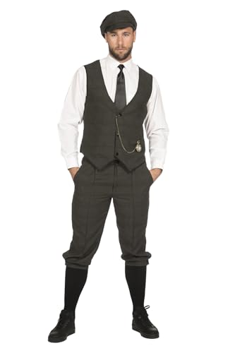 shoperama 20er Jahre Anzug Knickerbocker Herren-Kostüm Oliv-Schwarz Weste Schiebermütze The Roaring Twenties 20s Größe:50