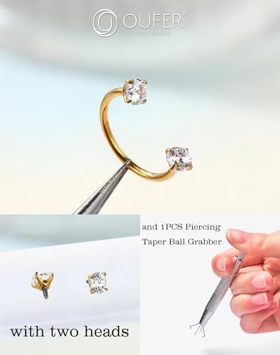 OUFER Horseshoe Nose Rings Studs, 20G Internally Threaded Nose Rings For Women, 316L Surgical Steel Double Cubic Zirconia Nose Studs, Lip Eyebrow Helix Ear Piercing Jewelry3