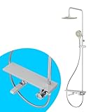 Duschssystem mit Regalmischer und Glasablage, Duschset Regendusche mit Armatur, Duscharmatur Komplettset inkl. Kopfbrause, Handbrause 3 Strahlarten und Unterer Auslauf, AM.PM Flash F079H700