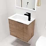 Malwee 22' Floating Bathroom Vanity with Sink, 22 Inch Single Sink Wall Mounted Bathroom Vanity, with 1 Door and White Ceramic Basin Top for Small Space, Plywood Cabinet Storage(002-22IMO)