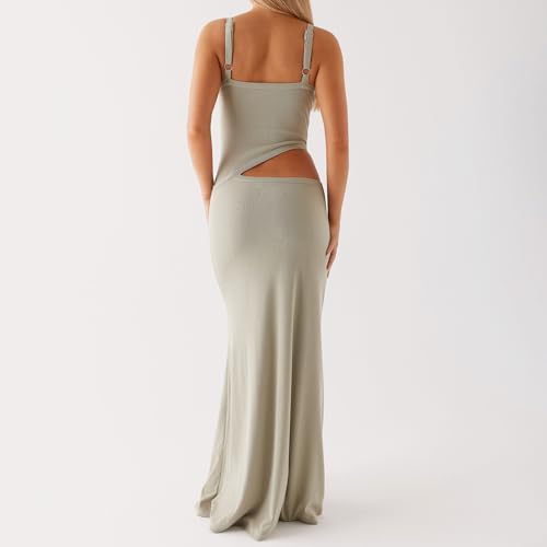 Image of Women Cut Out Maxi Dress Sleeveless Spaghetti Strap V Neck Backless Summer Bodycon Long Dress Party Dress