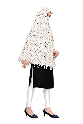 Image of SIXSIGMA Cotton Long Scarf Cum Mask scarves Usable for vehicle Driver | White Printed Design | Universal Size | For Girl & Women | Breathable Sun Protection Light Weight