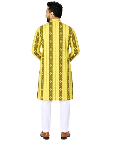 Image of GHL GUENDICHA HAAT Sambalpuri Certified Handloom Men's Pure Cotton Kurta | Odisha Ikat Ethnic Wear | Mandarin Collar | Full Sleeve Traditional Kurta for Men