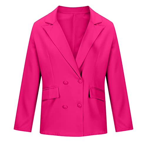 Women's Casual Blazers Long Sleeve Lapel Button Open Front Cardigan Slim Loose Business Work Office Blazer Jackets Hot Pink #TOP7