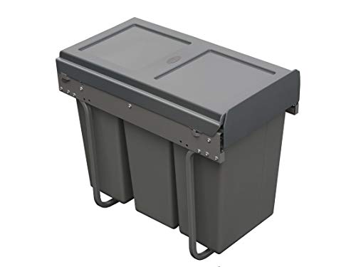 Handle & Home 30L Capacity Dark Grey Pull Out Kitchen Bin for 300mm Cabinet (3x10L)