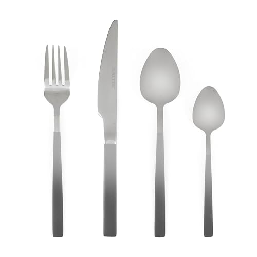 Salter BW01014LGTK 16 Piece Cutlery Set - Full Ombre Grey & Silver Plated 18/0 Stainless Steel Flatware, Lightweight, Mirror Polished Tableware Service for 4, Forks, Knives, Teaspoons & Dessertspoons