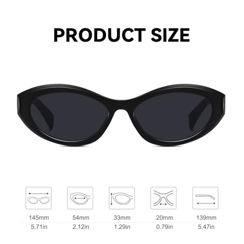Retro Narrow Oval Sunglasses for Women Cat Eye 90s Sunnies Small Chic Shade Trendy UV Protection Sun Glasses FZN8164