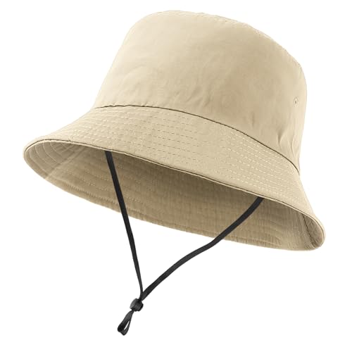 NOEMIN Men's Bucket Hat - Oversize XL/XXL/XXXL Quick Dry Fisherman Hat Lightweight Sun Protection Foldable Adjustable with Chin Strap for Beach Travel and Outdoor Activities Khaki