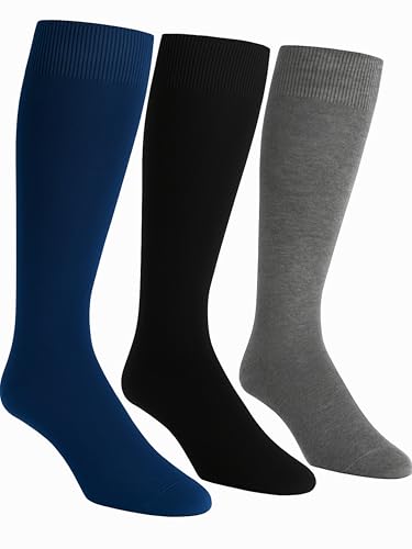 o-day Calcetines de hombre largos de cálido algodón (Paquete de 3) – Suaves calcetines largos de invierno para hombre en color liso o estampado, 39-46