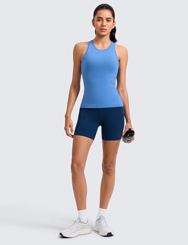 Image of CRZ YOGA Seamless Racerback Tank Waist Length | Training, Chafe-Free, Slim Fit, Crewneck, Mesh Vents, Workout, Sleeveless Tops for Women