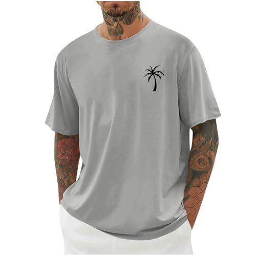 Image of Men's Summer Oversize T-Shirt Loose Beach Shirt with Palm Tree Motif Short Sleeve Crew Neck Tops Lightweight Breathable Summer Shirt Sports Shirt Oversized Comfortable, O Light Grey, XXXL