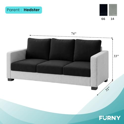 Image of FURNY Haster 3 Seater Fabric Sofa Set (Black-Light Gray) with Velvet Finish | Durable Comfort | Ideal for Living Room