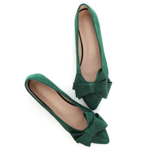 Image of SAILING LU Womens Bowknot Ballet Flats Pointy Toe Suede