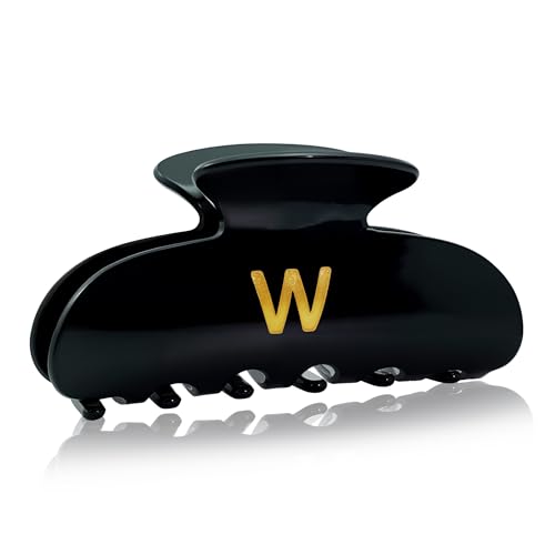 Image of Acrylic Letter Hair Clips for Women - Black Monogram Hair Claw Alphabet Large Hair Clip, Fashion Glitter Claw Clips Elegant And Durable Hair Accessory, Letter W