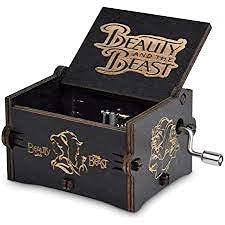 Image of Beauty and The Beast Music Box Hand Crank Musical Box Beauty & Beast Theme Carved Wooden Music Boxes Gift for Kids Friends Family Musicbox Black
