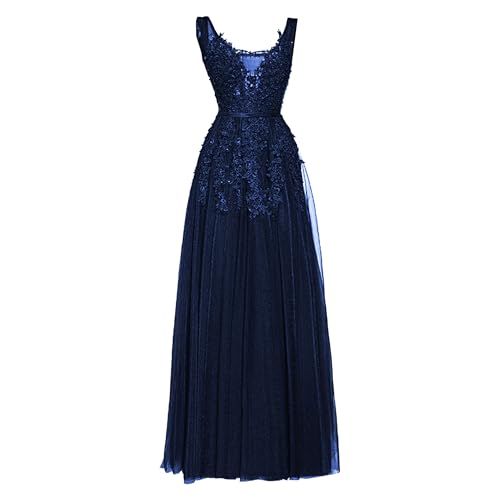OULIWANGLUO Robe de soirée longue en tulle uni pour femme - Robe de soirée fine et élégante - Robe de cocktail, d'invités de mariage, bleu pourpre 1, XXL