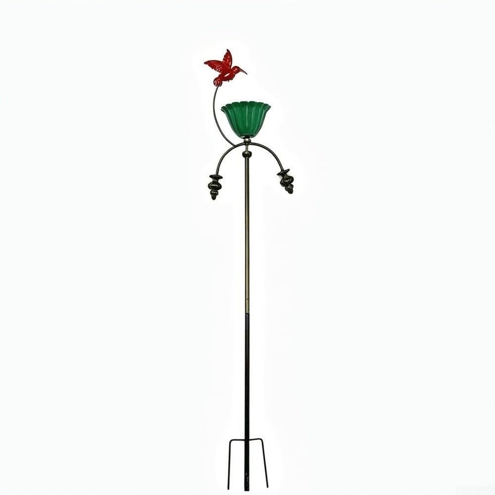 Elegante mangiatoia per uccelli in metallo per ciotola di fiori, per mangiatoia per colibrì rosso e vasca da bagno per esterni, robusto palo decorativo da giardino in ferro battuto, ornamento verde e