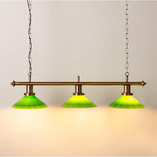 B·LED BARCELONA LED Suspension style banquier vintage. 3 abat-jour en verre vert et support en...