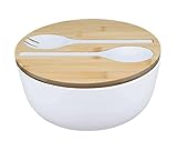 Bamboo Salad Bowl with Serving Spoons, Wooden Bamboo Lid and Cutting Board. Large 9.8 Inch Mixing,...