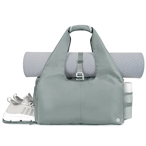 Bolsa Deporte Gym Mujer para Yoga con Compartimento Independiente para Zapatos con Bolsillo Húmedo y Bolsillos Laterales para Botellas de Agua, Gris