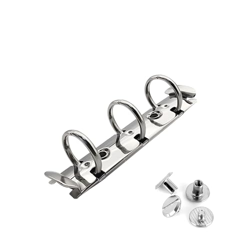 ルーズリーフリング A8 多穴式 バインダー リング 金具 背なしタイプ 3穴 ルーズリーフ リング 20mm x 85mm リング内径20mm 鉄ニッケル鍍金 シルバーシカゴスクリュ付き 手帳 製本 (A8-3穴)