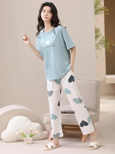 Image of Louis Luxe Womens Korean Night Dress|| Full Pyjama Set || Korean Nightsuit || Women Nightwear ||Round Neck Full Sleeve Nightsuit || Loungewear || Everyday Nightdress (ND-15)