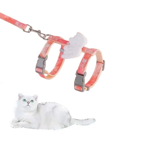 猫ベルトが外れないダブルロック牽引ロープとストラップアウトドア散歩ロープのかわいい羽付き牽引ロープダブルボタン猫首輪セットは、首を絞らず、工字形で脱落や暴走を防ぐことができます (オレンジピンクです, S)