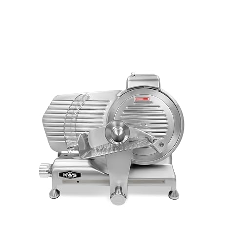 KWS MS-10SL Commercial 320w Electric Meat Slicer 10-Inch Triple Safety Locks + Anodized Aluminum Base with Stainless Steel Blade, Frozen Meat/Cheese/Food Slicer Low Noises Commercial and Home Use