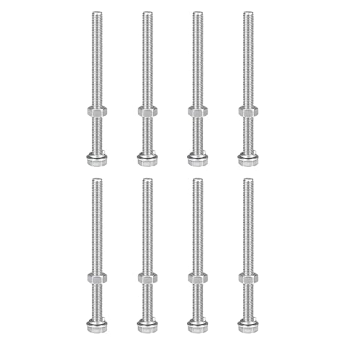 Image of sourcing map M8 x 110mm Hex Head Screws Bolts, Nuts, Flat & Lock Washers Kits, 304 Stainless Steel Fully Thread Hexagon Bolts 8 Sets