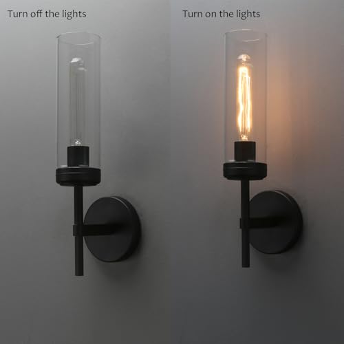 Image of Pathson 1-Light Vintage Wall Sconce Lamp, Hardwired Aluminum Wall Sconce with Tube Cylinder Glass, Mid-Century Wall Vanity Light Fixture Decor for Living Room Bedroom (Black 1-Pack)