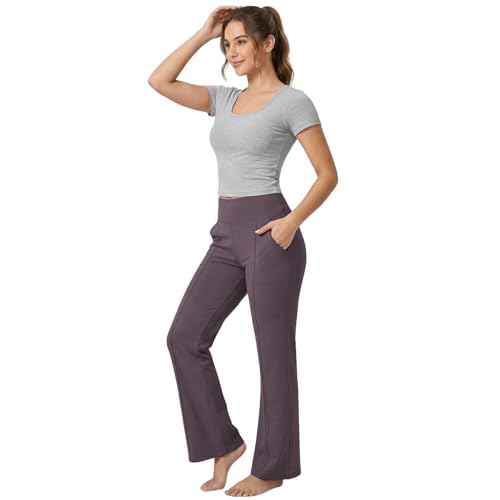 Image of NINQ Women High Waist Flare Pants Lite Regular | Smart Casual Korean Trouser for Office Wear, Gym, Sports, Travel & Daily Styling