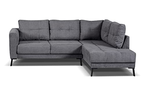 lestockdesign Canapé d'angle Droit Charm - 4 Places - 222 cm - Tissu Gris foncé - Pieds métal, 222 x 166 x 85 cm