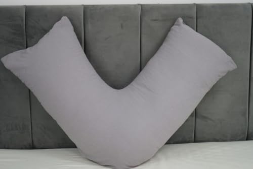 ARLINENS V Shaped Pillow with Free Flannel V Pillowcase 100% Brushed Cotton pilllowcase Cuddly Warm Cosy orthopaedic Maternity Back Neck & Pregnancy Support Pillow Standard Size 74 x 34cm (Grey)
